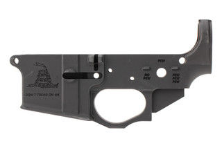 Spike's Tactical Stripped AR-15 Lower Receiver with Gadsden Flag Lower features an ergonomic trigger guard